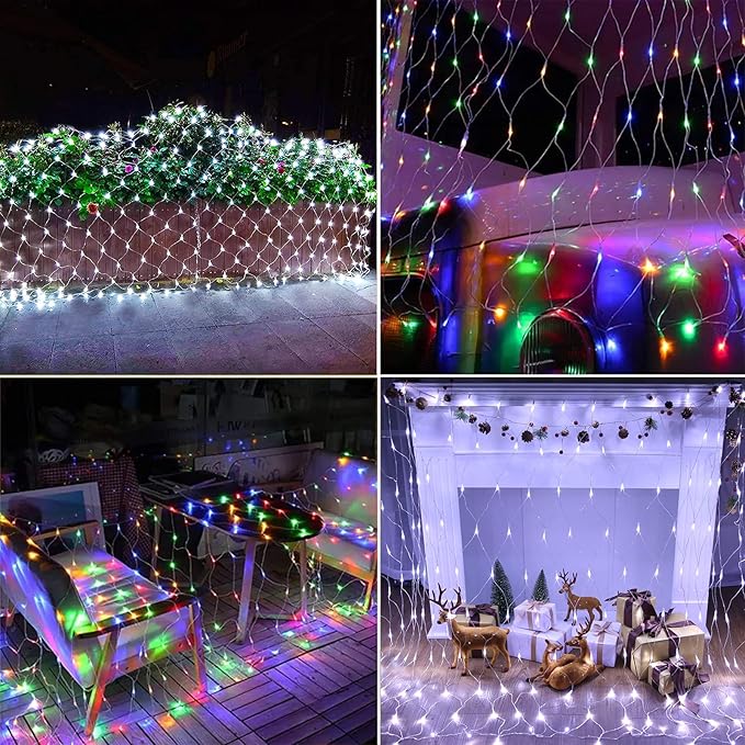 LYHOPE 12ft x 5ft 360 LED Christmas Net Lights, 11 Modes 30V Christmas Net Lights, Clear White-Multi Color Changing Mesh Decorative Net Lights for Xmas Tree Bush Wedding Garden Outdoor Indoor Decor