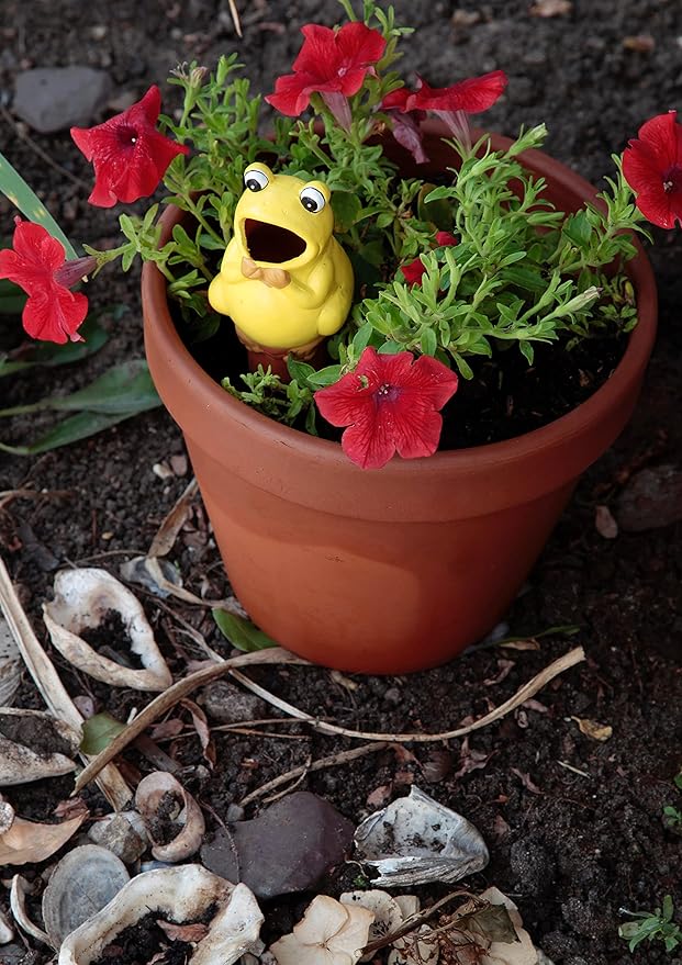 Terracotta Plant Self Watering Spikes - Set of 3 Terracotta Self Watering Bulbs, Self Watering Stakes, Self Watering Globes for Pot Plants (Frogs Painted, Small)