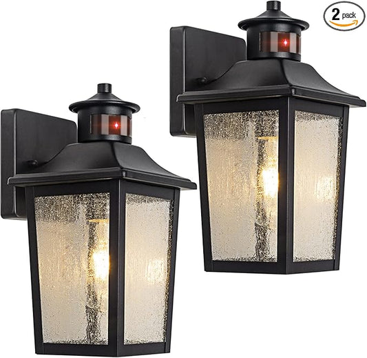 2 Packs Motion Sensor Outdoor Wall Lights - Black Dusk to Dawn Outdoor Lighting, LED Waterproof Exterior Garage Light Fixture, Modern Porch Light Outside Wall Mount for Front Door, House, Anti-Rust
