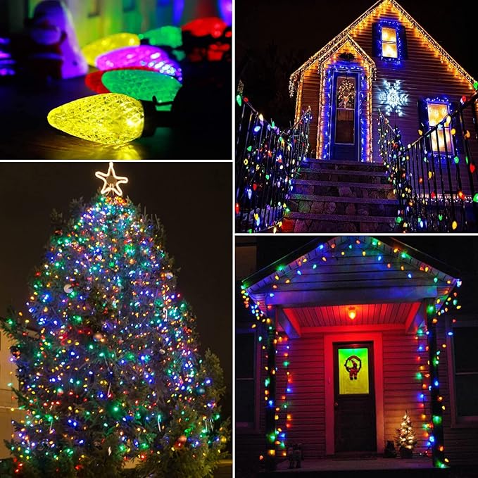 YIQU Extendable 2-Pack 66FT 100 Count C9 Christmas Lights Outdoor/Indoor, Waterproof Green Wire Plug in String Lights for Xmas Tree Garden Patio Wedding Party Decoration (Multicolor)