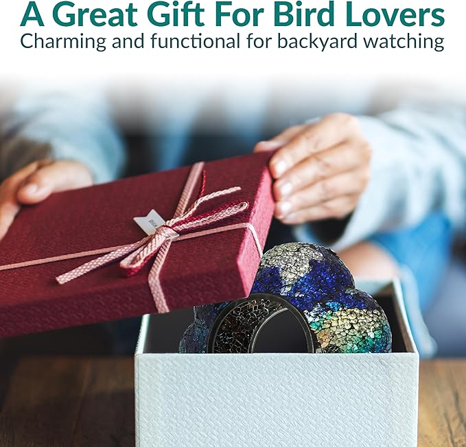 Sunnydaze 10-Inch Glass Mosaic Hanging Bird Feeder for Outdoors - Fly-Through Wild Bird Feeder - Indigo Flower Mosaic