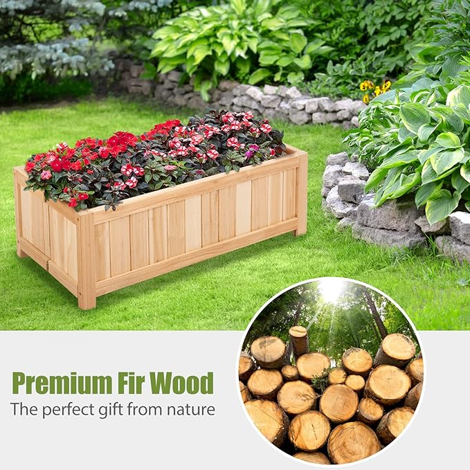COSTWAY Wooden Planter Garden Bed, Folding Planter Box with Drainage Holes for Vegetables, Herbs, Fruits & Flowers, Outdoor Indoor Raised Planting Bed for Patio, Backyard, Lawn, 27.5"L x 12"W x 10"H