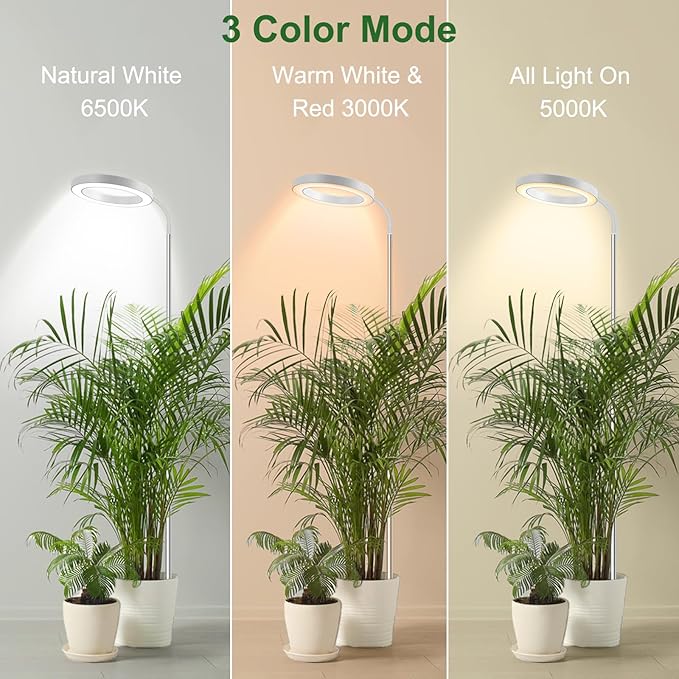 wolezek Grow Lights for Indoor Plants Full Spectrum, 80 LEDs 3 Colors Grow Light, 65in Large Plant Lights for Indoor Growing with 360°Gooseneck, 6/12/16H Timer, 5 Brightness, Height Adjustable, White