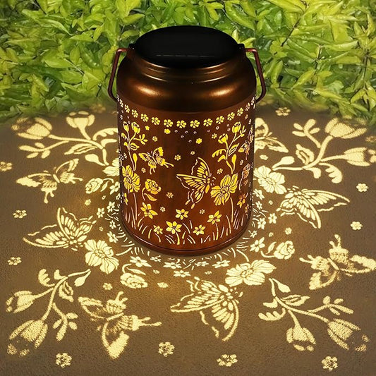 Solar Lantern Outdoor Hanging Lights Christmas Birthday Gifts for Women Mom and Grandma Butterfly Flower Metal Garden Decor Outside Waterproof LED Solar Lanterns for Patio, Yard, Pathway,Landscape