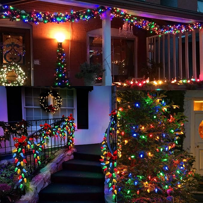 YIQU Extendable 2-Pack 66FT 100 Count C9 Christmas Lights Outdoor/Indoor, Waterproof Green Wire Plug in String Lights for Xmas Tree Garden Patio Wedding Party Decoration (Multicolor)