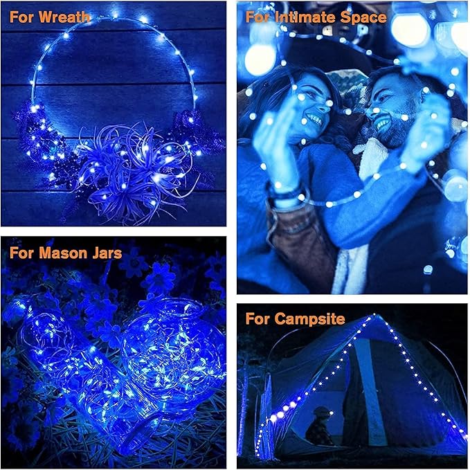 QITONG 4 Pack Solar Fairy Lights Blue, Each 33ft 100 LED String Lights Outdoor Waterproof, 8 Modes Blue Solar Lights for Outside Tree Garden Pool Wedding Party Christmas