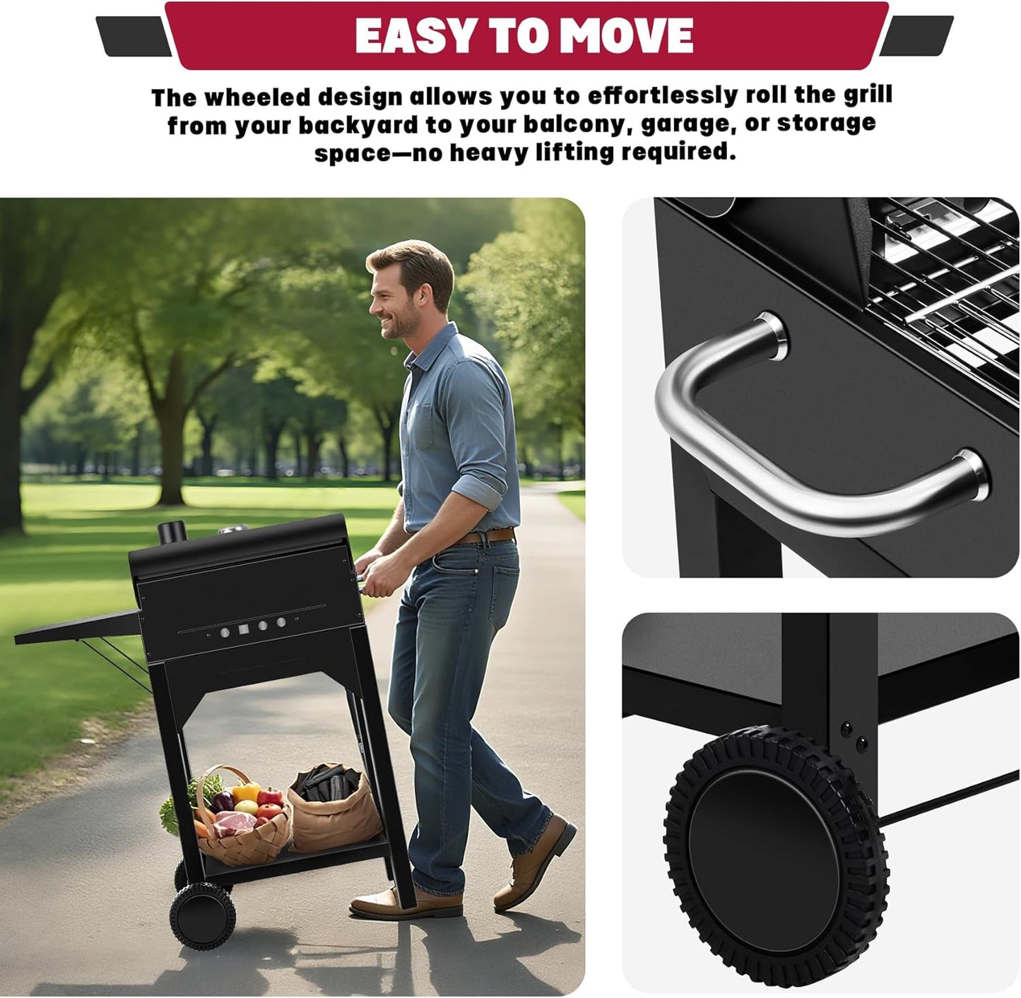 Charcoal Grill, BBQ Grill Charcoal Grill with Pull-Out Grease Tray for Outdoor Patio Backyard (Black)