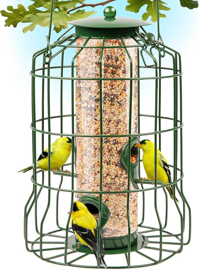 Squirrel Proof Bird Feeders for Outdoors Hanging (Premium Metal) 1.25 lb Capacity, Chew & Rust Proof, 4-Port Bird Feeder