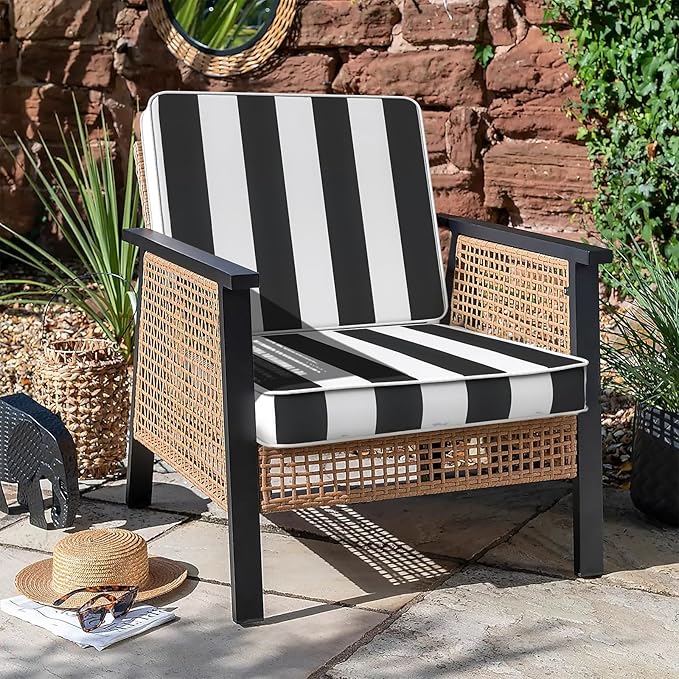 LVTXIII Patio Chair Cushions 22"x22"x3", Water-Repellent Outdoor Seat Cushions for Patio Furniture, Square Chair Pads with Ties for Home Garden Decoration, Set of 2, Cabana Black