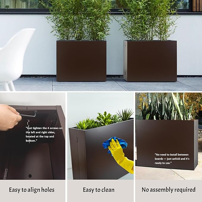 Metal Rectangular Planter, 35.5"x 10"x 28" Brown Planter Box for Outdoor, Easy Installation Galvanized Steel Planter with Drainage Holes, Outdoor Planter for Porch/Patio/Garden