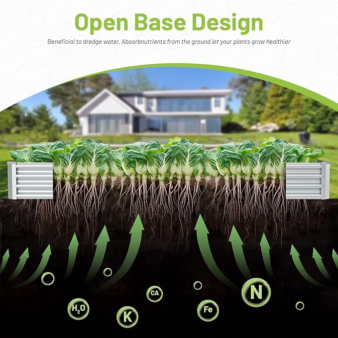 2PCS 8x4x1ft Raised Garden Bed-Outdoor Galvanized Planter Box for Vegetables, Fruits,Herbs, Flowers, Metal Raised Garden Bed kit-Sliver