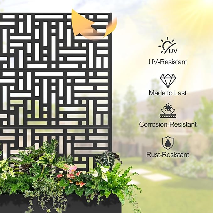 Raised Garden Bed with Trellis and Wheels,73"x47"x16" Metal Raised Garden Bed,Black Modern Metal Planter with Climbing Trellis for Vines & Vegetables