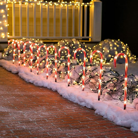 Joiedomi 17” Christmas Candy Cane Pathway Markers Lights with Stake, Set of 12 Christmas Candy Cane Stakes Lights for Christmas Party Walkway Patio Garden Holiday Outdoor Decoration