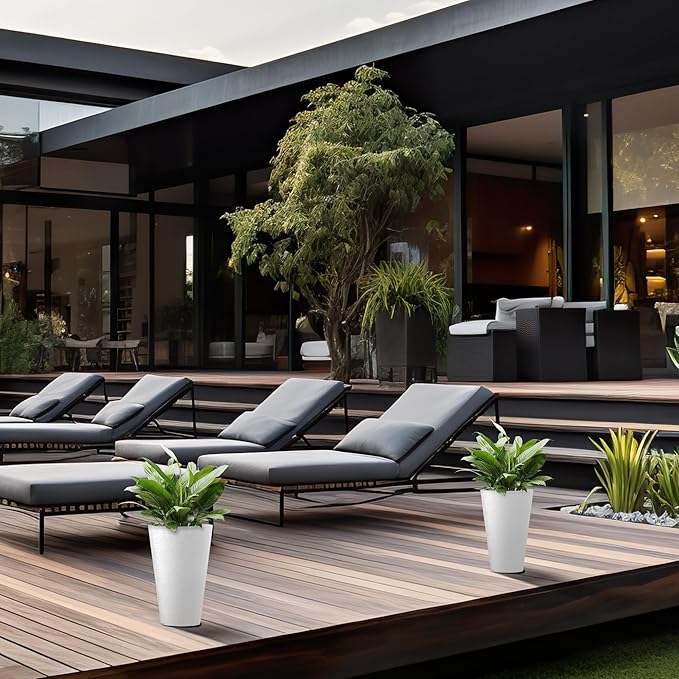 Kante Tall Round Planter Set of 2, 13 Inch Tall Decorative Planter Pots for Outdoor Indoor Garden Patio Front Porch (White)