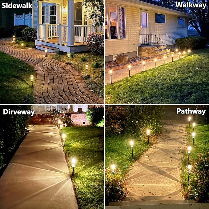 Solar Pathway Lights Outdoor Waterproof Solar Outdoor Lights with LED Tungsten Filament Bulb, Auto On/Off Garden Lighting for Outside Yard Landscape Driveway Lawn Path 4 Pack