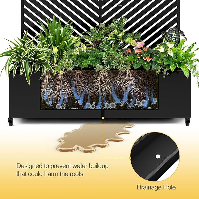 Raised Garden Bed with Trellis and Wheels,73"x47"x16" Metal Raised Garden Bed,Black Parallel Metal Planter with Climbing Trellis for Vines & Vegetables