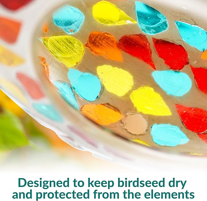 Sunnydaze 6-Inch Glass Mosaic Hanging Bird Feeder for Outdoors - Fly-Through Wild Bird Feeder - Confetti Mosaic