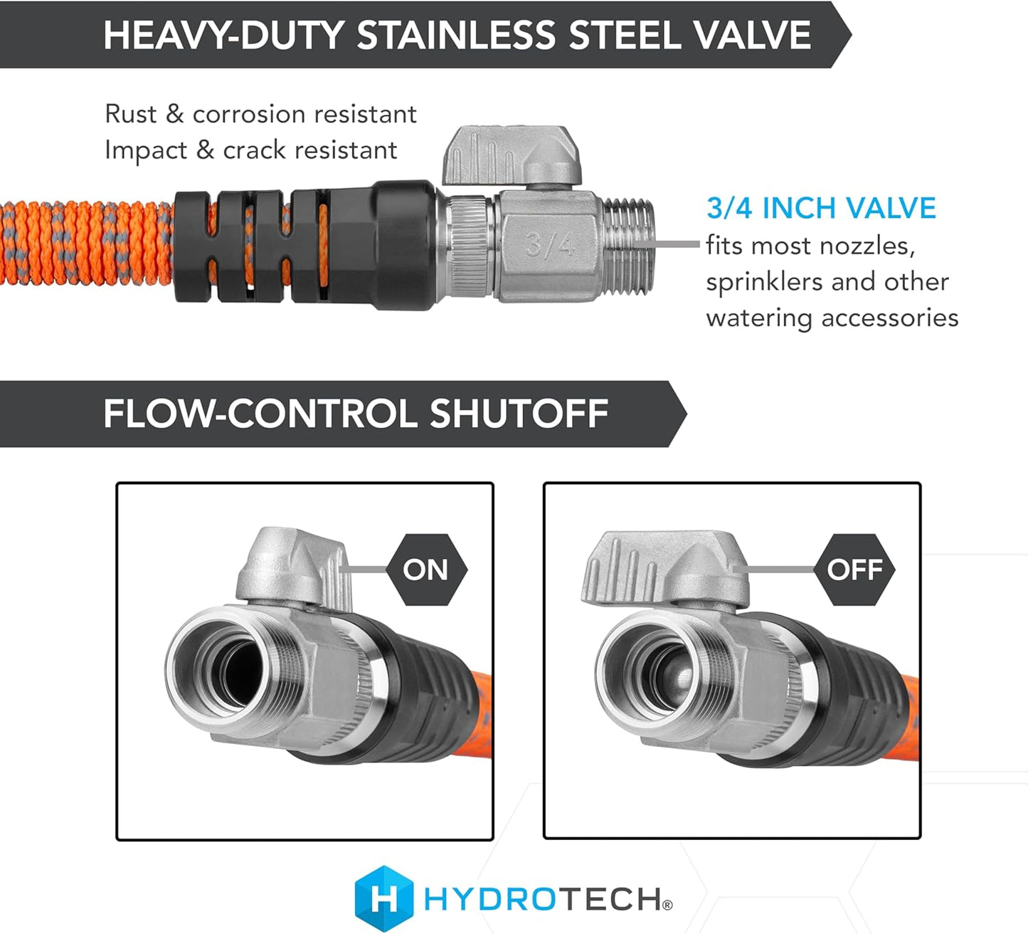 HydroTech 75 ft Expandable Garden Hose - Pro Series, 2x Max Flow, 3/4" No-Kink Flexibility, Lightweight Hose for Lawn, Garden, Car Washing, Deck and Patio Cleaning