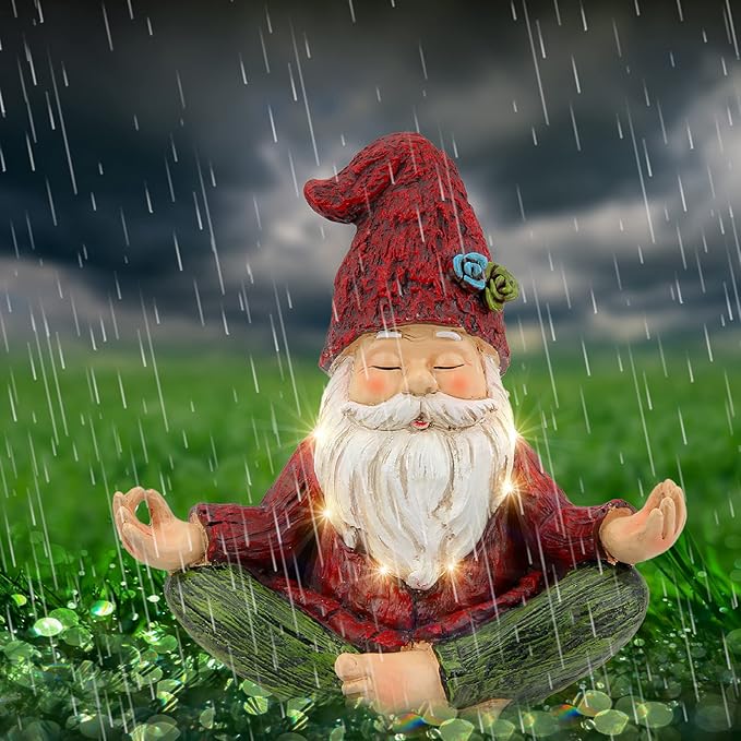 Outdoor Garden gnomes statue yoga - Gnomes statue in yoga pose for garden decor,Yoga gnomes garden statues with solar lights for outdoor decoration,Garden sculptures and statues for patio lawn yard