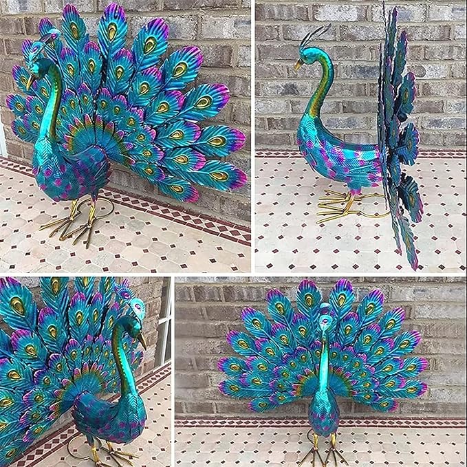 Beautiful Peacock Statue Ornament,2025 New Metal Peacock Outdoor Statue Peacock Statue Garden Decor, Realistic Metal Peacock Lawn Decoration Outdoor Sculpture Easy DIY Assembly Peacock