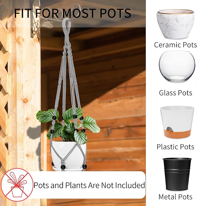 3 Pack Macrame Plant Hanger - 35"/29"/23" Different Sizes, Hanging Planter Basket Flower Pot Holder for Indoor Outdoor, Boho Home Decor, Gray (POTS NOT Included)