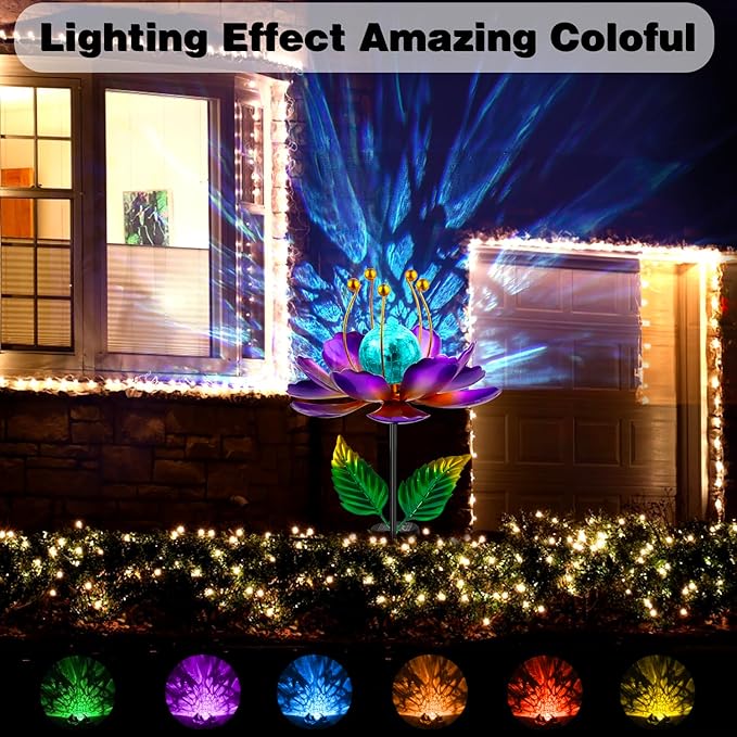 Solar Wind Spinner, 38 Inch Metal Stake Yard Spinners,Solar Powered Multi-Color LED Glass Ball with Kinetic Wind Sculpture Spinner Windmills for Yard