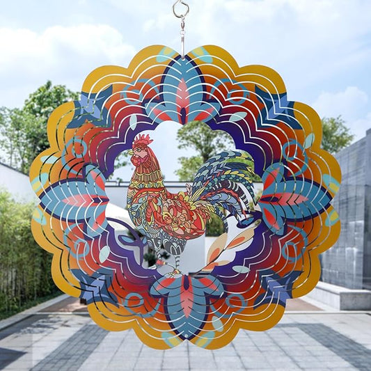 Outdoor Chicken Decoration Wind Spinner Sculpture Art,Metal Clearance Ornament, Chicekn Themed Gifts for Women Rooster Lover,Yard Garden Toy,Hanging Windsock