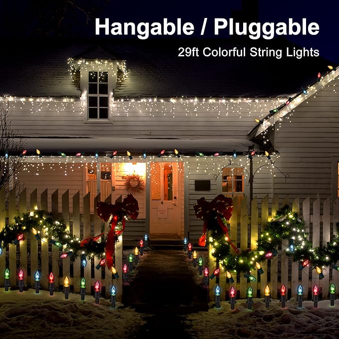 Christmas Pathway Lights Outdoor 29ft, 25 Packs C9 Christmas Walkway Lights with Stakes for Outside, Multicolor Xmas Pathway Lights for Christmas Outdoor Decorations