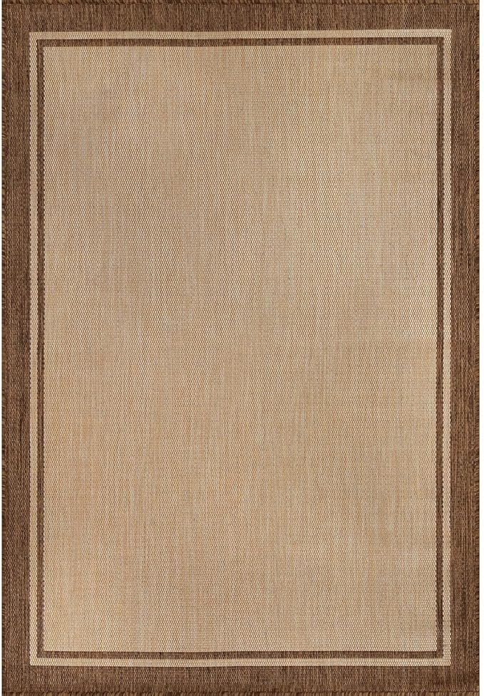 CAMILSON Indoor Outdoor Rug, 10x14 Bordered Natural Brown Modern Large Area Rugs for Indoor and Outdoor Patios, Kitchen and Hallway Mats, Washable Porch Deck Outside Carpet (Jute, 10 x 14)
