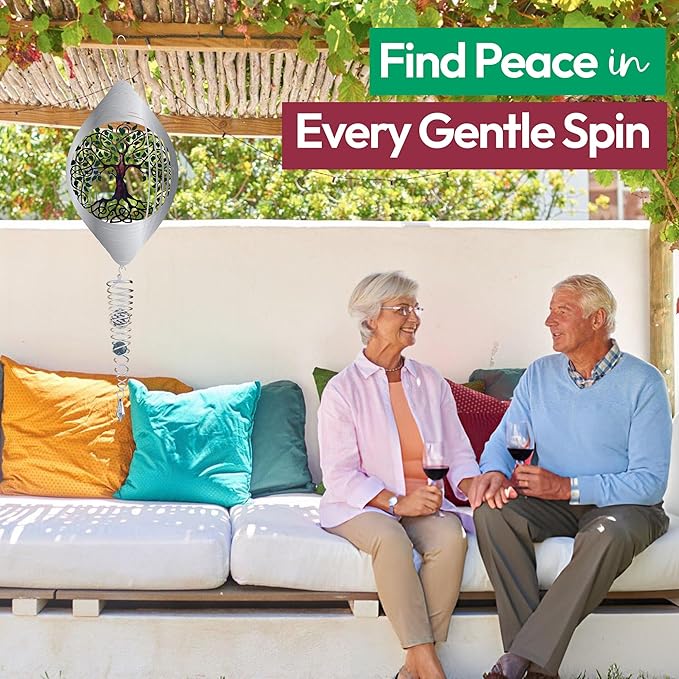 ISEO Tree of Life Wind Spinner Outdoor and Gazing Ball Set, Metal Yard and Garden Decoration, Weather-Resistant Wind Spinners for Outdoor, 6.5" Cool Garden Décor, Perfect Wind Spinner Gift