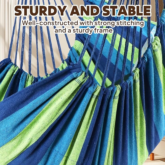 Chihee Hammock Chair Hanging Swing 2 Pillows Included,Strong Webbing Straps and Hooks for Easy Hanging Soft Cotton Hanging Chair Side Pocket Tassel Chair Comfort Indoor Outdoor Blue Green