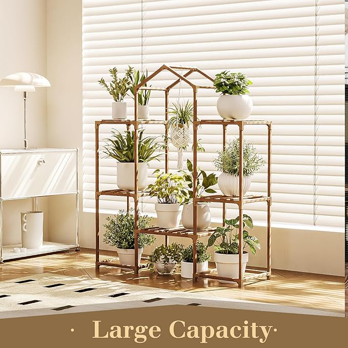 Bamworld Plant Stand Indoor Boho Decor Hanging Plant Shelf Wood Flower Stand for Christmas Gift, Home Decor, Plant Gift