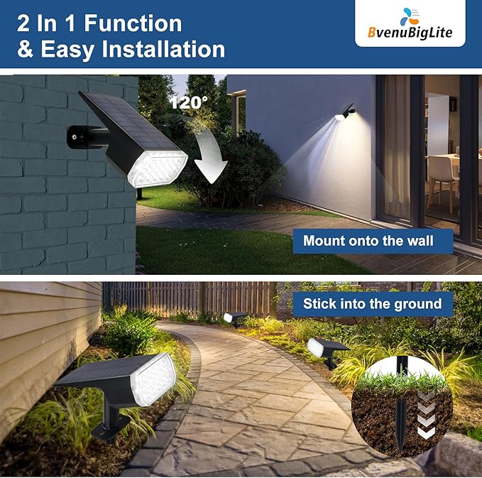 Solar Lights Outdoor Waterproof: IP65 Led Spot Light Decorations for Garden - 3 Lighting Modes Solar Powered for Yard - Dust to Dawn Landscape Lighting Patios Pathway Driveway 4PC White