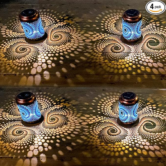 4 Pack Solar Lanterns Outdoor Hanging Lantern Metal Waterproof LED Lantern with Solar Powered Garden Patio Decorations Decor Lantern with Handle Christmas Gift Idea