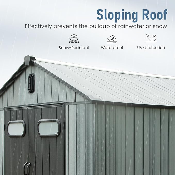 Domi 6x4 FT Outdoor Resin Storage Shed, All-Weather Double-Wall Storage Building for Backyard, Garden, Lawn Tools, Mower, Bike & Pool Equipment, Lockable Doors, Ventilated Roof, Grey