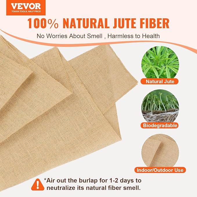VEVOR Burlap Fabric Roll, 14” x 150 ft High Density Natural Jute Fiber Material for Outdoor Plant Care, Tree Wrap Roll, Decor, DIY Crafts, Wedding, Garden Weed Barrier, Plants & Trees Winter Covering