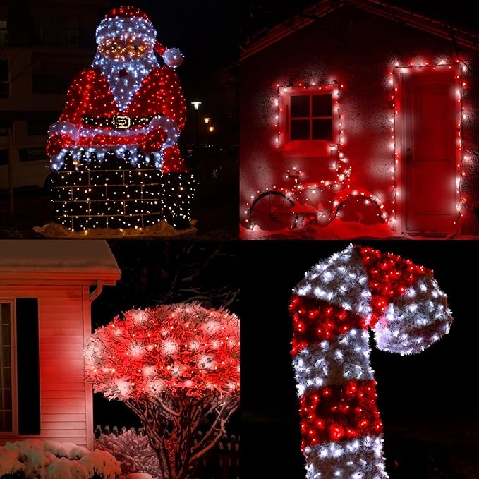 2 Pack Red and White Christmas Lights Indoor Outdoor, Super Bright 66FT 200 LED String Lights Waterproof, Twinkle Xmas Lights with Timer for Christmas Tree Decorations Bedroom Party Garden Patio Decor