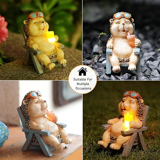 Miniature Hedgehog Figurine Garden Decor, Solar Resin Hedgehog Statue for Outside Garden Lawn Yard Patio& Home Office Decorations,Ideal Hedgehog Ornaments Garden Birthday Gifts for Mom Women Grandma