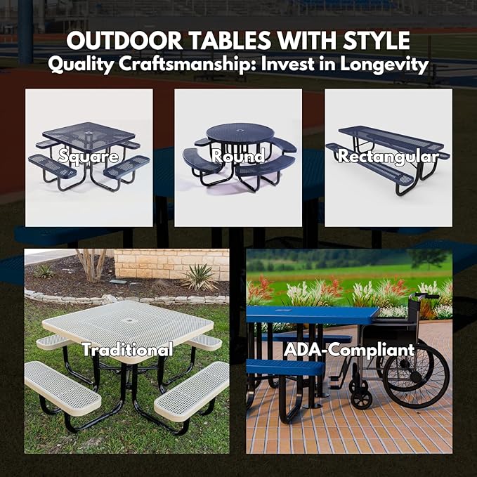 Heavy-Duty Portable Outdoor Kids Table, Punched Steel Kids Picnic Table, Commercial-Grade Picnic Table, Made in America (4ft Rectangular, Childrens, Textured Sandstone)
