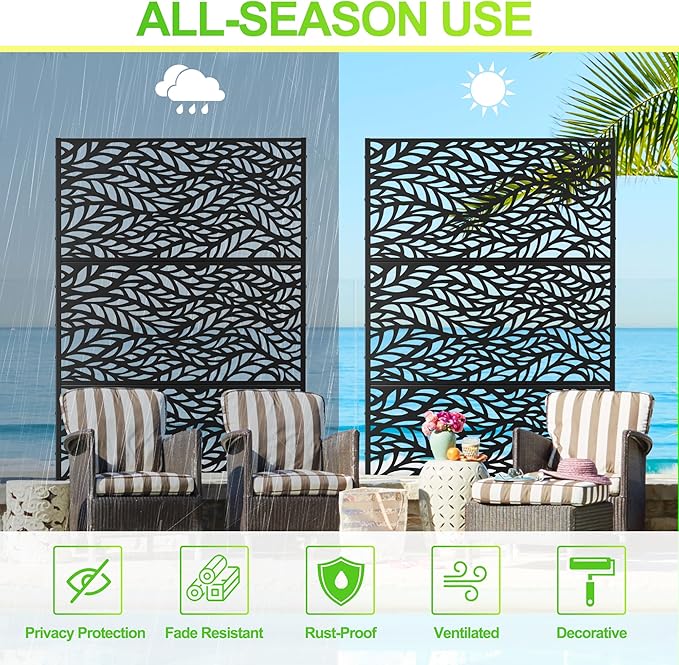 Outdoor Privacy Screen,72" H×47" W Metal Privacy Screen, Freestanding Privacy Fence Panels for Patio