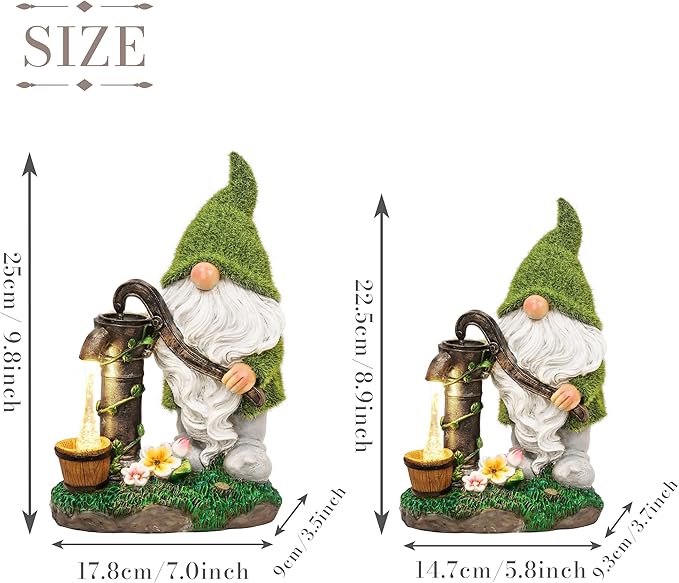 TERESA'S COLLECTIONS Resin Garden Gnomes Decor with Solar Lights, Green Outdoor Decorations for Porch Patio, Gifts for Women and Men，Outdoor Garden Decor Ornaments for Outside, 10"