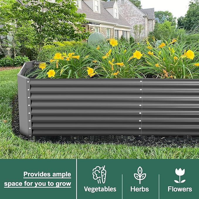 Land Guard 6×3×2 ft Galvanized Raised Garden Bed Kit, Galvanized Planter Raised Garden Boxes Outdoor, Large Metal Raised Garden Beds for Vegetables(Grey)…
