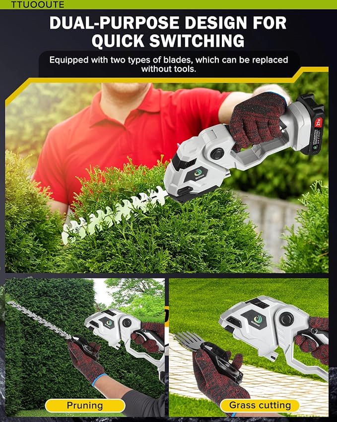 Cordless Hedge Trimmer,2 in 1 Cordless Grass Shear & Hedge Shear/Shrubbery Trimmer with Dual-Action Blade Cutting Capacity,Hedge Shear with 2 PCS Rechargeable Battery and Charger for Garden,Lawn