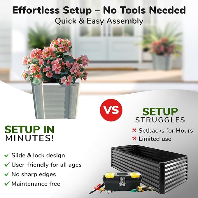 Raised Garden Bed - 1x1 ft Planter Box - White HDPE - No Tools Needed - DIY Kit for Urban Gardening, Flowers, Herbs & Vegetables - Made in The USA - 2 Pack