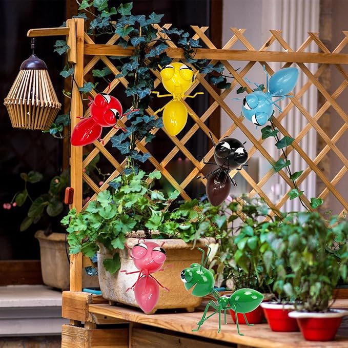 Metal Yard Art Garden Decorative Cute Ant Outdoor Wall Sculptures - Set of 6