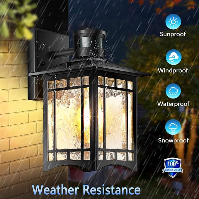 Motion Sensor Outdoor Lights, Dusk to Dawn Light Fixture, Black Wall Sconce Lighting, Front Porch Light, Exterior Lights for House Patio, Outside Door Wall Mount Anti-Rust Lantern