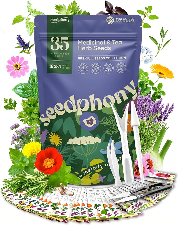 35 Medicinal & Tea Herb Seeds Variety Pack - 16,285+ Non-GMO Heirloom Herbs Seeds for Planting Indoor & Outdoor: Lavender, Rosemary, Echinacea, Mint, Catnip, Basil - Gardening Seed Packets