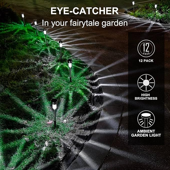 Dream Master Solar Lights Outdoor Waterproof, Stainless Steel LED Landscape Lighting Outdoor Solar Lights for Outside Solar Garden Lights for Pathway, Walkway, Patio, Yard, Lawn - 16 Pack