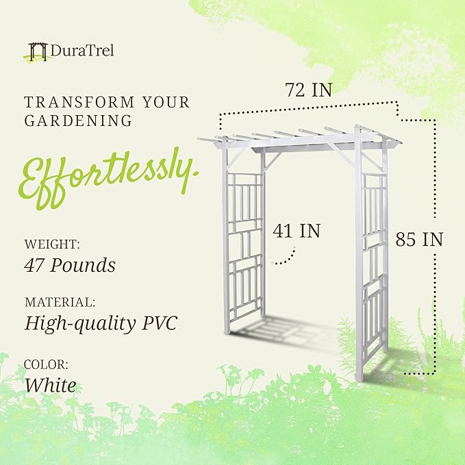 Dura-Trel Outdoor Garden Arch, Wellington Arbor Trellis for Climbing Plants, 72" x 85"