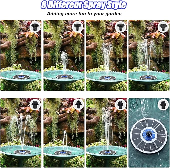 SZMP Solar Fountain Upgrade, 3.5W Solar Powered Bird Bath Fountains with Flower, Outdoor Water Feature Solar Pump with 7-in-1 Nozzles, 4 Fixed Pipes for Humingbirds, Garden, Pool, Pond, and Fish Tank